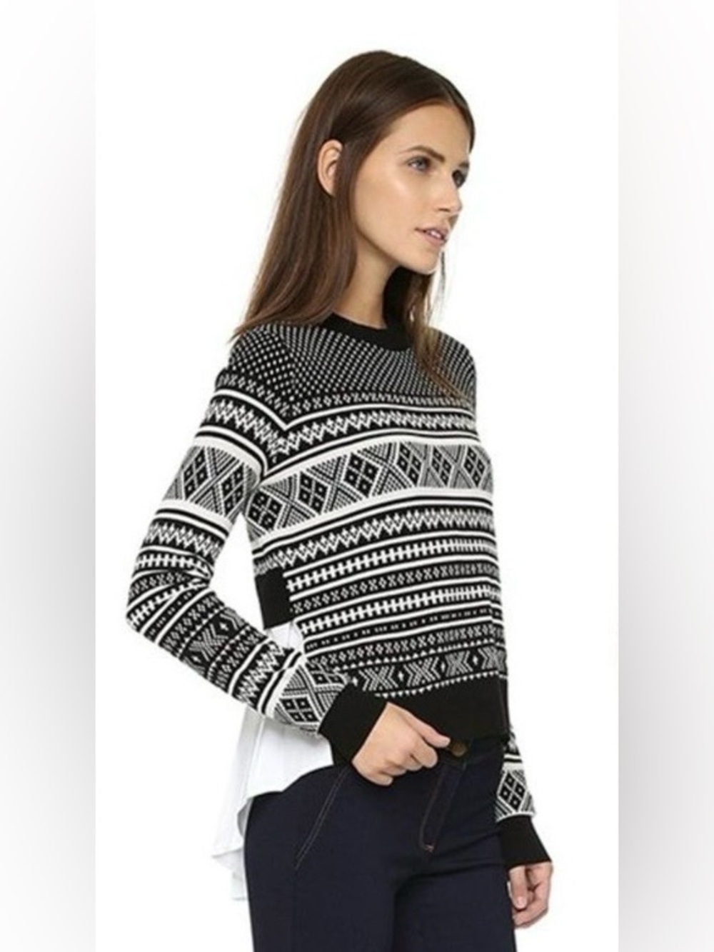 Veronica Beard Alps Mixed Media Black and White Sweater Small